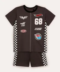 pijama curto infantil fantasia hot wheels cinza 6