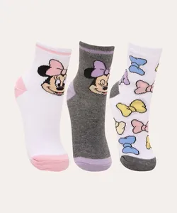 kit de 3 pares de meias cano médio minnie mouse multicor 22-25