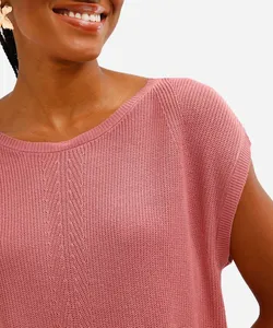 blusa muscle feminina de tricot decote redondo rosa PP