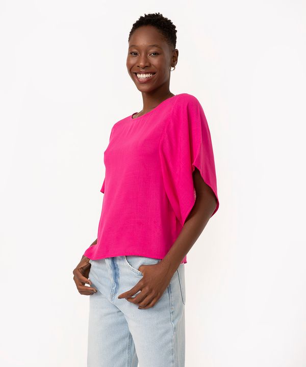 blusa ampla de viscose manga curta rosa M