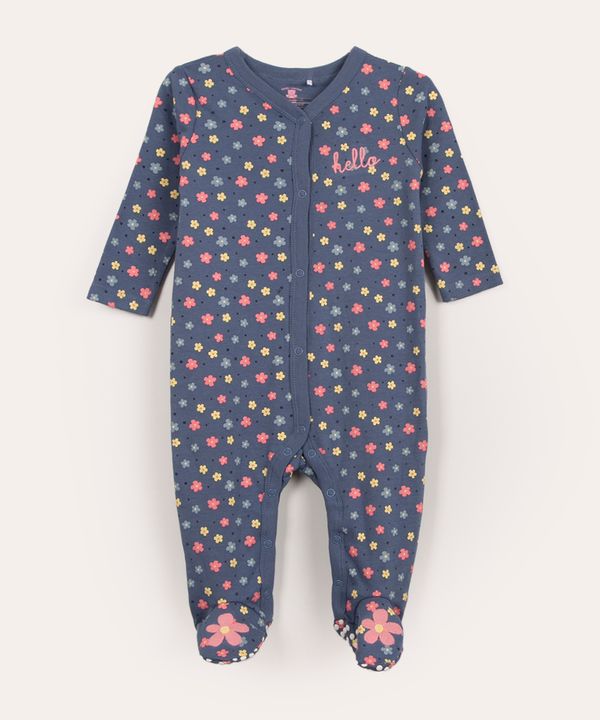 macacão infantil longo floral elefante azul 3-6