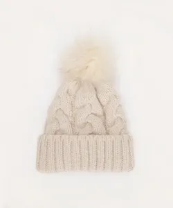 gorro de tricot juvenil com pompom bege UNICO