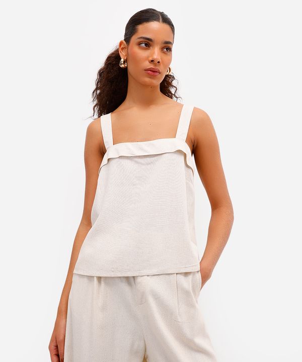 blusa feminina com linho decote quadrado bege M