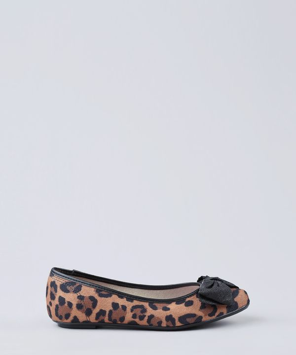 Sapatilha Infantil Molekinha Bico Fino Estampada Animal Print com Laço Caramelo 28