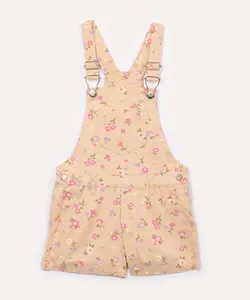 jardineira jeans infantil flores com bolsos bege 8