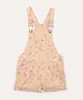 jardineira jeans infantil flores com bolsos bege 4