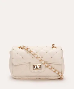 bolsa crossbody matelassê com tachas preto off white UNICO