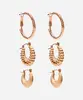 kit de 3 brincos de argolas texturizadas dourado UNICO