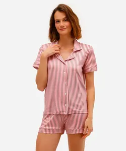 pijama americano feminino listrado curto rosa P