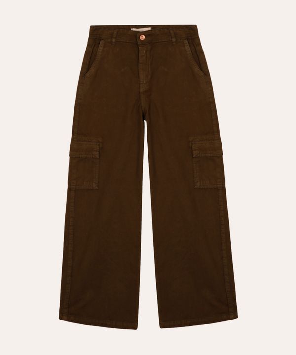calça wide leg cargo de sarja juvenil verde 10