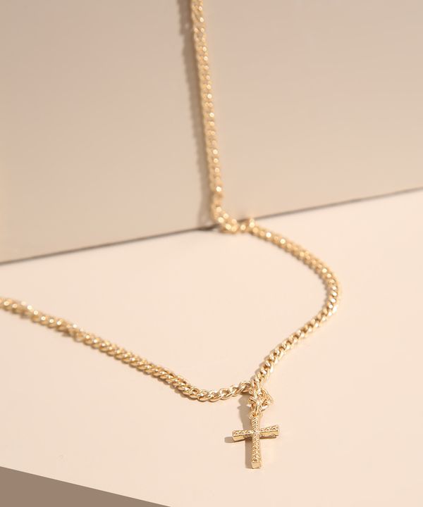 Colar com Cruz Texturizada Dourado Único