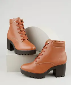 Bota Coturno Feminina Vizzano Cano Curto Salto Médio Caramelo 37