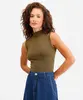 regata feminina de tricot gola alta com botões verde GG