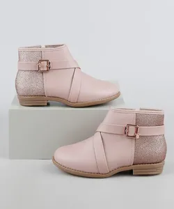 Bota Infantil Molekinha Cano Curto com Glitter Rosa Claro 28