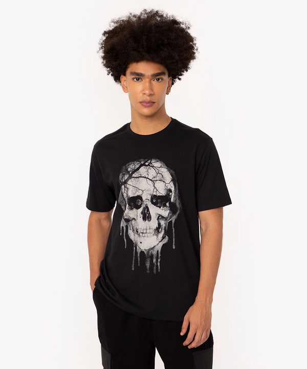 camiseta de algodão caveira manga curta preto M
