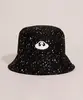 Chapéu Bucket Hat Disco Voador Estampado Galáxia de Sarja Preto Único