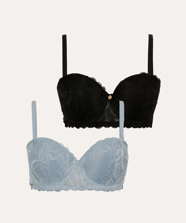 kit de 2 sutiãs meia taça com renda floral colorido 46