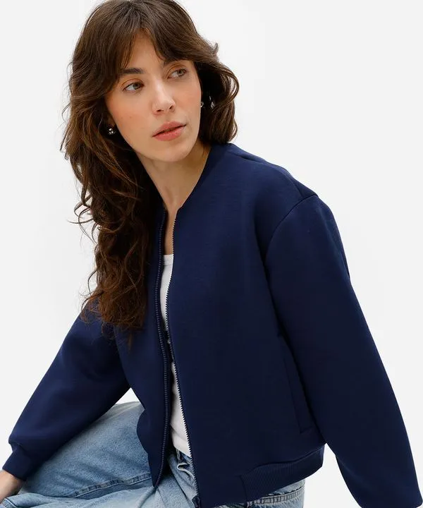 jaqueta bomber feminina de neoprene - marinho_escuro PP