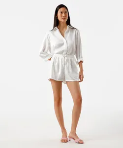 short curto feminino de paetê cós elástico branco GG