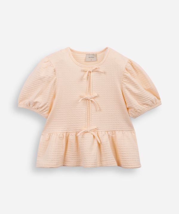 blusa de algodão infantil com lacinho texturizada laranja 6