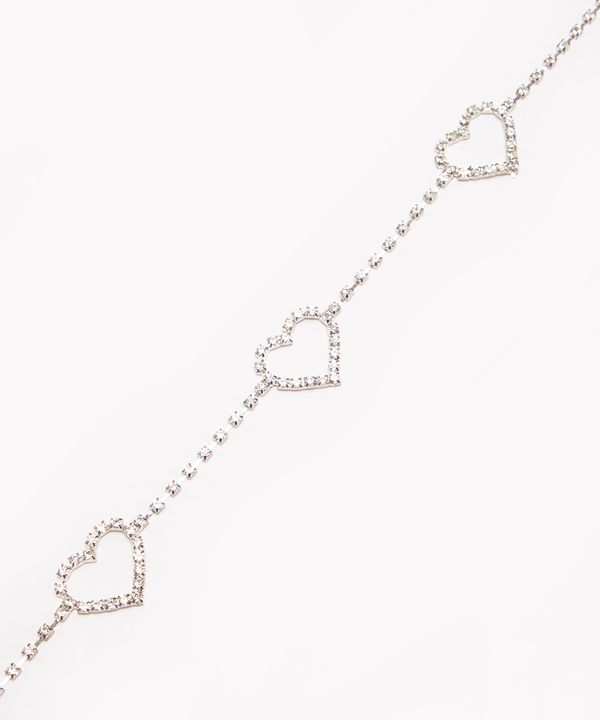 cinto de corações em strass prateado 105CM