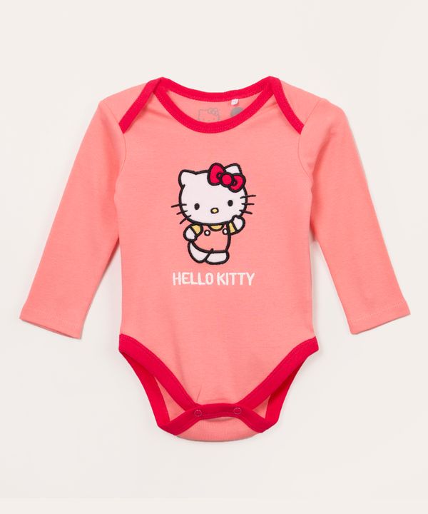 body infantil manga longa hello kitty rosa escuro 12-18