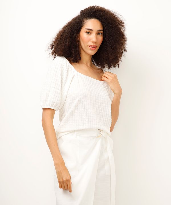 blusa manga bufante texturizada off white G