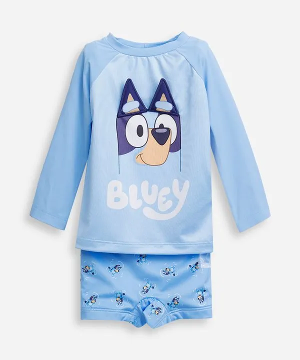conjunto infantil camiseta uv e sunga bluey azul 2