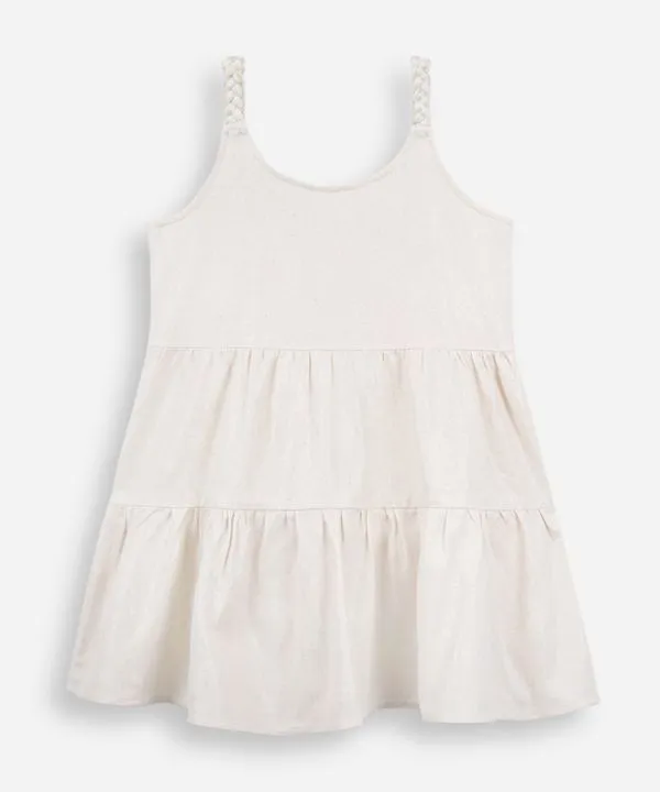 vestido infantil de linho com alça trançada de lurex bege 8