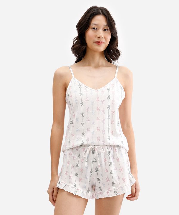 short doll feminino de algodão laços off white M