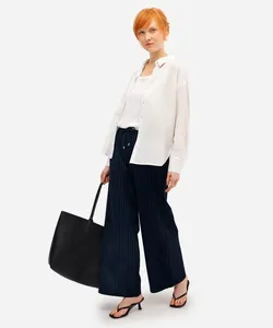 calça feminina risca de giz cós elástico azul M