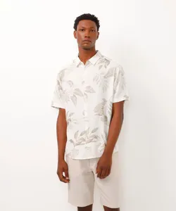 camisa comfort de linho folhagem branca M