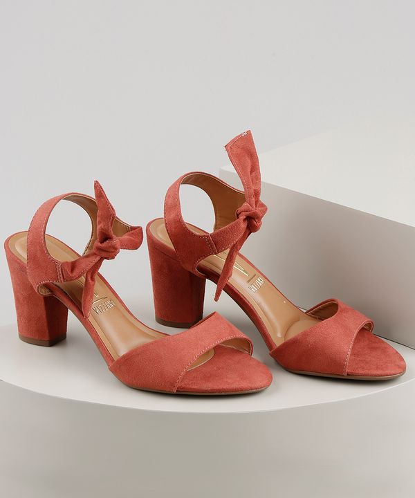 Sandália Feminina Vizzano Salto Grosso Médio em Suede com Nó Rosa Escuro 35
