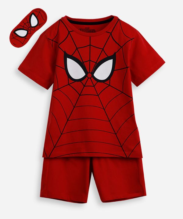 pijama curto infantil de algodão homem aranha com máscara vermelho 4