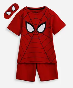 pijama curto infantil de algodão homem aranha com máscara vermelho 8
