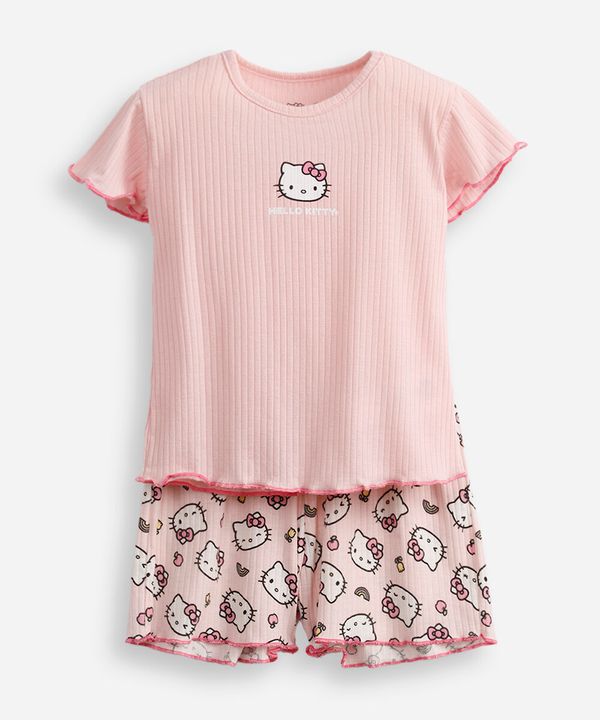 pijama curto infantil canelado hello kitty rosa 14