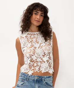 blusa cropped rendada off white PP