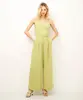 calça wide leg cropped com linho verde 44