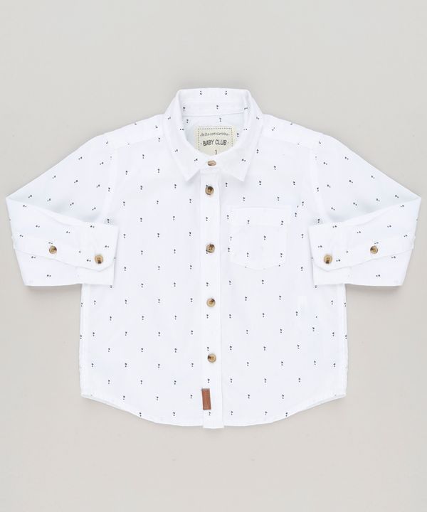Camisa Infantil Estampada de Coqueiros Manga Longa Branca 1