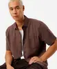 camisa masculina de algodão manga curta com bolso marrom M