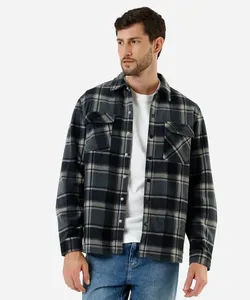 camisa overshirt masculina de fleece manga longa com bolsos xadrez cinza P