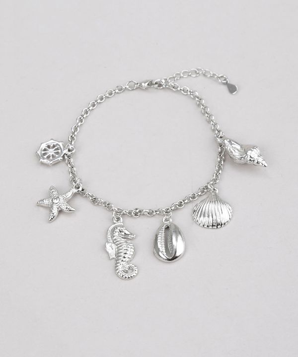 Pulseira com Pingentes Prateada Único