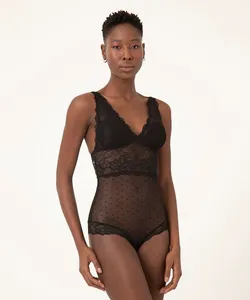 body com bojo renda tule poá preto 42
