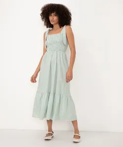 vestido midi alça com laço listrado verde G