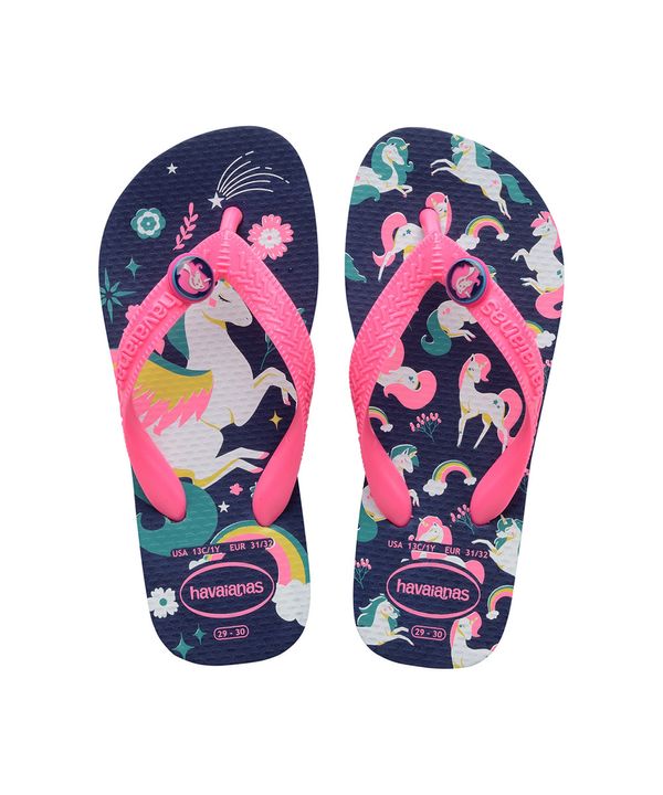 chinelo infantil fantasy estampado unicórnio havaianas azul marinho 25-26