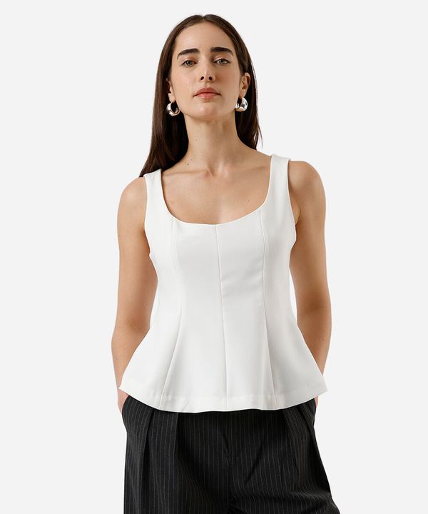 regata peplum feminina com recortes off white PP