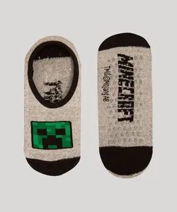 meia sapatilha infantil antiderrapante minecraft cinza mescla 26-29