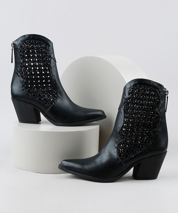 Bota Feminina Oneself Country Cano Curto Salto Baixo Tressê Preta 34