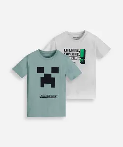 kit de 2 camisetas infantis de algodão manga curta minecraft colorida 10