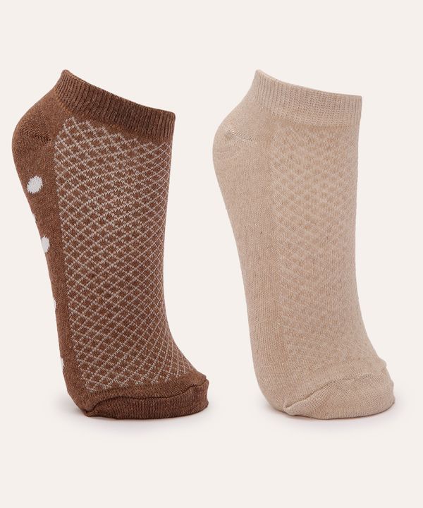 kit de 2 pares de meias cano baixo marrom 34-39